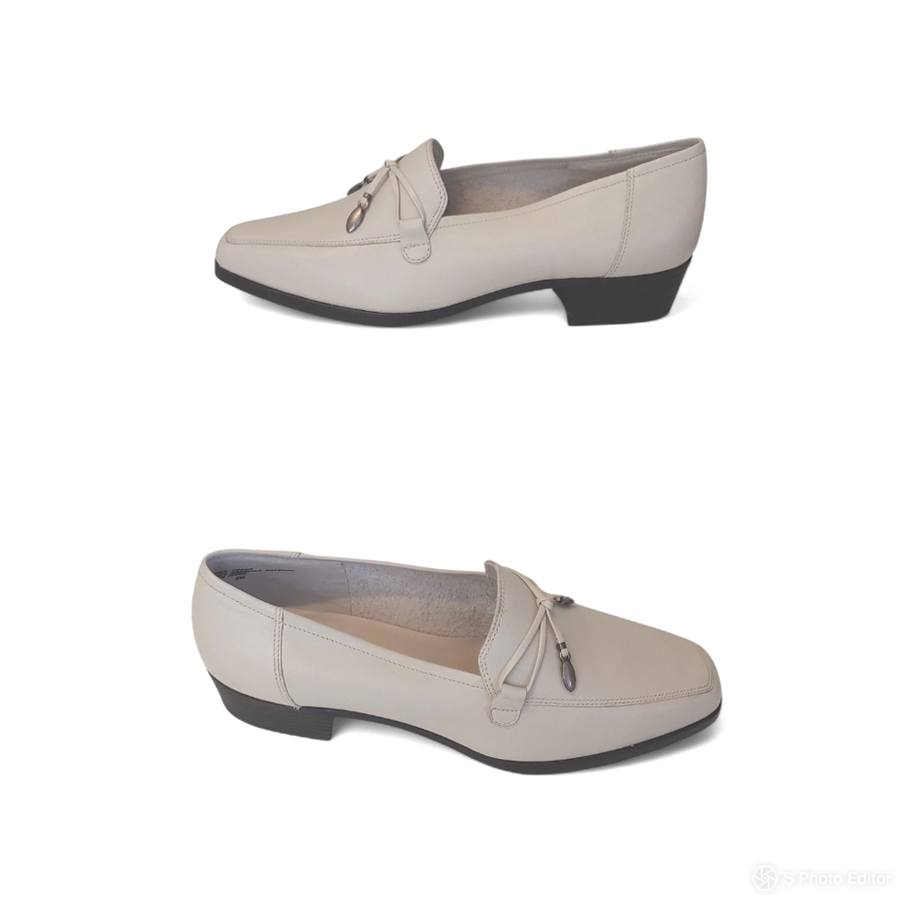 Partners women leather slip on loafer pointed toe lace toggle tan shoes 8M NWOT